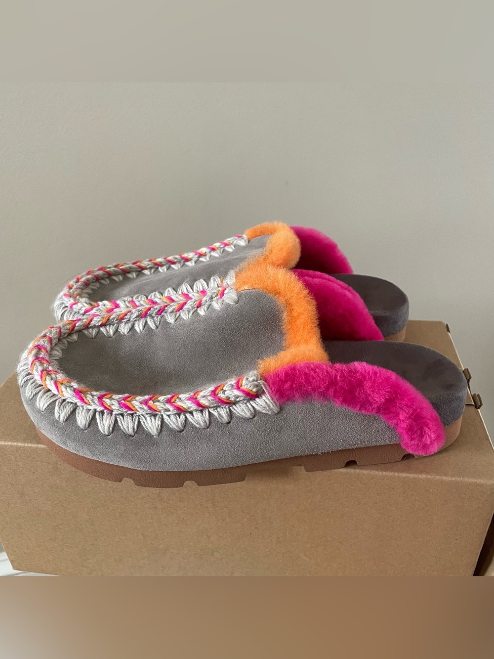 Mou Winter Bio Overstitching New Gray Pink Orange Women’s 39 BRAND NEW IN BOX
